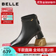 百麗（Belle）氣質(zhì)羊皮時(shí)裝靴女2025冬新商場(chǎng)同款高跟通勤優(yōu)雅短靴3LI44DD5預售 黑色-單里 38