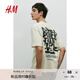 H&M男裝女裝T恤秋季寬松印花美式情侶字母圖案圓領(lǐng)短袖上衣0967955 淺米色/Better Than Ever M 175/100 oversize寬松版型