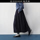佐丹奴 設計師款毛呢花苞裙女新款荷葉花邊松緊腰半身長(cháng)裙18465707 06深藍 M