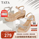 他她（TATA）絕美坡跟涼鞋女度假一字帶時(shí)裝涼鞋夏季7MY14BL4 銀色 37