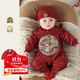 G.DUCKKIDS嬰兒衣服春秋連體衣滿(mǎn)月百日爬服男寶寶中國風(fēng)周歲禮服 大紅色爬服（送襪子） 80cm 吊牌80