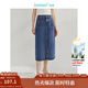 茵曼（INMAN）牛仔開(kāi)衩半身裙2025春新款高腰顯瘦A型復古洗水小個(gè)子中長(cháng)裙子 牛仔藍 S