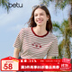 百圖betu女裝2025夏季新款T恤撞色領(lǐng)邊意趣圖案條紋棉感短袖女2503X05 紅白條 M