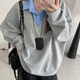 麓格立拼接假兩件襯衫衛(wèi)衣女 2025年新款灰色韓系寬松慵懶風(fēng)polo領(lǐng)上衣 灰拼藍(lán)M【90-105斤】