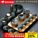 祥業(yè)哥窯功夫茶具整套裝泡茶壺蓋碗茶道六君子喬遷中秋節送禮伴手禮 哥窯茶壺+長(cháng)方黑色茶盤(pán) 15頭