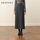 詩(shī)凡黎（‘S EIFINI）孟子義代言糯米直筒半身裙2025秋冬新款松緊腰舒適顯瘦毛呢中長(cháng)裙 煙灰 M