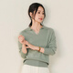 春竹100%綿羊毛小V翻領(lǐng)女套衫簡(jiǎn)約純色長(cháng)袖針織衫保暖打底毛衣上衣 艾葉綠 M ( 95CM）