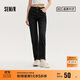 森馬（Semir）森柔牛仔|牛仔褲女簡(jiǎn)約長(cháng)褲休閑秋季半松緊腰直筒褲103524124002