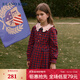 E·LAND KIDS衣戀秋季女童復古格紋蝴蝶結長(cháng)袖連衣裙 Red紅色20 120 cm