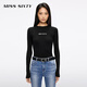 MISS SIXTY2025秋季新款針織衫女圓領(lǐng)修身羊毛桑蠶絲混紡提花上衣 黑色 M