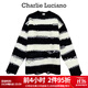 Charlie Luciano破壞條紋黑白毛衣新款oversize情侶男女同款套頭cl上衣女 黑白色 M