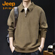 JEEP SPIRIT歐棉加絨針織拉鏈翻領(lǐng)男士衛衣2025新款秋季寬松大碼休閑高端衣服 駝色 M 適合100-120斤