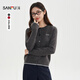 三福（SANFU）毛織披肩2025冬季英文刺繡紐扣寬松開(kāi)衫外套女裝511529 深花灰 L