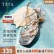 他她（TATA）涼鞋女鞋2025秋季新款法式氣質(zhì)粗跟閃鉆一字帶外穿拖鞋女 銀色 37