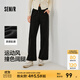 森馬（Semir）休閑褲女撞色肌理長(cháng)褲簡(jiǎn)約運動(dòng)風(fēng)春季2025新款抽繩闊腿褲百搭 黑色90001 XL 170/74A