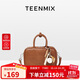 天美意（TEENMIX）女包牛皮保齡球包復古公文包通勤斜挎包手提單肩包生日禮物送女友