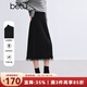百圖betu女裝冬季新款半身裙松緊腰顯瘦半裙下擺流蘇裙子2411T70 黑色 M