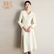 黛維亞小香風(fēng)套裝洋氣減齡秋冬季新款女裝收腰顯瘦職場(chǎng)兩件套裙 米白色 L