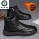 啄木鳥(niǎo)外賣(mài)騎手冬季棉鞋男士馬丁靴加絨保暖皮毛一體雪地靴防水高幫皮鞋 40