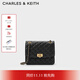 CHARLES&KEITH大容量粗花呢菱格馬蹄扣鏈條單肩包包女包生日禮物CK2-70782173 Black黑色 M