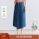 茵曼（INMAN）純棉復古開(kāi)叉牛仔裙女2025夏季高腰顯瘦百搭繡花A字半身裙子 牛仔藍 M