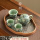 陶羽仿宋汝窯繁花功夫茶具套裝家用一壺三杯陶瓷高檔泡茶器玻璃茶托盤(pán) 汝窯繁花蓋粒壺小套組+玻璃盤(pán)