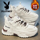 花花公子鞋子男鞋2025秋冬季新款運動(dòng)休閑潮厚底增高老爹鞋男士加絨小白鞋 白色 41