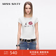 MISS SIXTY2025夏季新款短袖棉麻正肩T恤女復(fù)古印花修身短款上衣 白色 S
