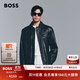 BOSS博斯【羊皮革】男士新款斜紋布襯里上蠟皮衣夾克 001-黑色 2XL