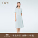 OVV2023春夏新款女裝單面緞三醋酸經(jīng)典圓領(lǐng)清爽百褶短袖連衣裙 藍灰（凈色）06 M