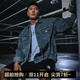 MUSCLE DOG肌肉狗 牛仔外套男潮牌新款復(fù)古洗水拼接寬松翻領(lǐng)休閑夾克 藍(lán)拼黑色 L