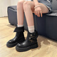 栢啟歆馬丁靴女厚底短靴增高春秋冬時(shí)尚復古女鞋英倫風(fēng)美拉德中筒馬丁靴 美拉德中筒馬丁靴【黑色】 38