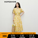 紅袖氣質(zhì)碎花連衣裙2025新款女裝【月影夏夢(mèng)】系帶泡泡袖茶歇裙兩件套 黃底花624 M
