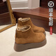 百麗踏加絨加厚小短靴女松糕厚底鞋2024冬季新款勃肯馬丁鞋雪地靴棉鞋子 卡其色 37