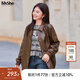 慕姍詩(shī)怡（MsShe）【復古PU皮衣外套】大碼女裝2025秋裝胖mm寬松翻領(lǐng)短款夾克 拿鐵色現貨 2XL