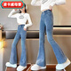 凌卡戚女童牛仔褲春秋款2025新款兒童喇叭褲中大童褲力女童褲子公主 【藍色純色】喇叭褲 【單褲】 120 建議110身高