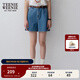 Teenie Weenie小熊牛仔短褲女夏季韓版簡(jiǎn)約休閑松緊高腰時(shí)尚牛仔褲女 深藍色 S (160)