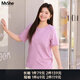 MsShe【天絲棉】大碼女裝2025秋裝胖mm巨顯瘦正肩短/長(cháng)袖T恤百搭上衣夏  圓領(lǐng)【短袖】桔梗紫色現貨, 4XL