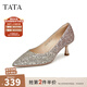 他她（TATA）優(yōu)雅氣質(zhì)高跟鞋女低跟晚宴鞋婚鞋單鞋2024秋新款7QT07AQ4 金色 35