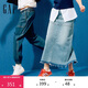 GAP女裝2025春季新款棉質(zhì)水洗毛邊牛仔半身長裙百搭直筒裙730216