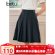 百圖betu女裝秋季新款半身裙扣子裝飾壓褶裙子高腰百褶裙2407T51 深灰 S