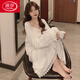 浪莎（LangSha）長(cháng)袖睡衣女春秋純棉公主風(fēng)甜美睡裙女2025年新款中長(cháng)款休閑家居服 bk#白長(cháng)裙 2XL 175
