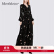 MeetMetro瑪依爾V領(lǐng)印花連衣裙女2025秋新款燈籠袖浪漫長(cháng)款仙女裙 黑色【現貨閃電發(fā)】 XL