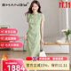 Ehangy輕奢品牌連衣裙女2025夏季新款高級感洋氣減齡顯瘦休閑時(shí)尚裙子 綠色 L