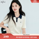 伊芙麗蔣欣代言POLO領(lǐng)撞色繡花百搭薄款短袖針織衫2025夏季新款 米白 POLO領(lǐng) L