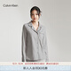 Calvin Klein內衣秋冬女士休閑織帶滾邊格紋舒適法蘭絨家居睡衣QS5801O P7A-鴿子灰 S