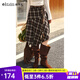 Olrain歐芮兒2025新款女裝秋冬復古不規則格紋暖磨毛半身裙中長(cháng)裙子 格子 M 160/68A/M