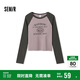 森馬（Semir）長(cháng)袖T恤女短款插肩袖修身顯瘦套頭衫秋美式印花字母107524101002