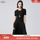伊芙麗（eifini）蔣欣代言圓領(lǐng)針梭拼針織百褶氣質(zhì)淑女連衣裙秋裝新款百搭裙子女 黑色 M 160/84A