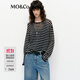 MO&Co.針織衫春含綿羊毛寬松落肩條紋航海系MBE1SWT004 白黑條色 M 165